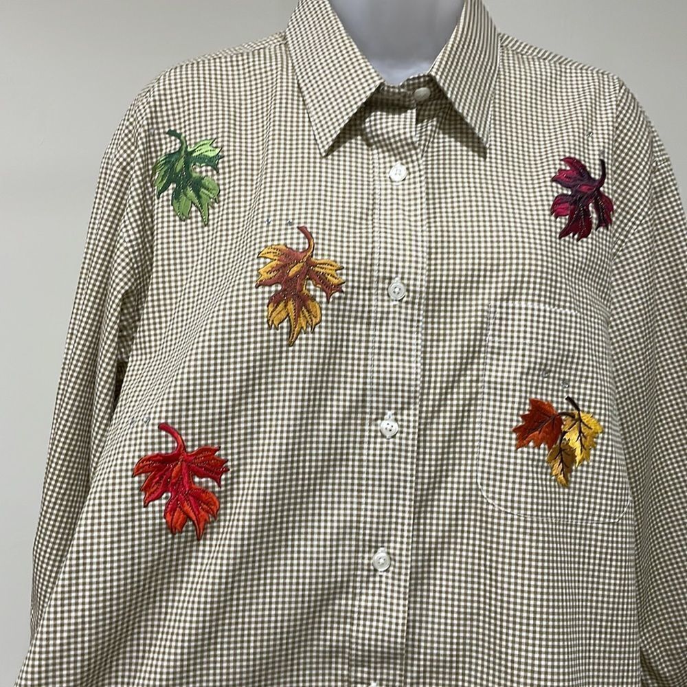 Nwot Las Olas Fall Leaves Button Down Shirt. Size L Large 12/14